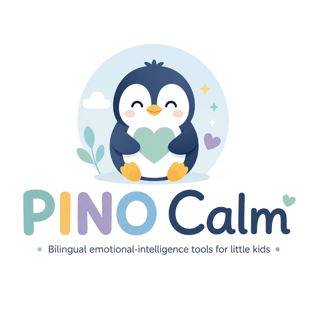 PINO Calm — a friendly penguin holding a heart